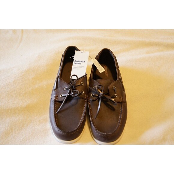 OLD NAVY MEN'S BOAT DRESS SHOES DARK BROWN LACE UP FAUX LEATHER SIZE 11 MEMORY F - Picture 1 of 8